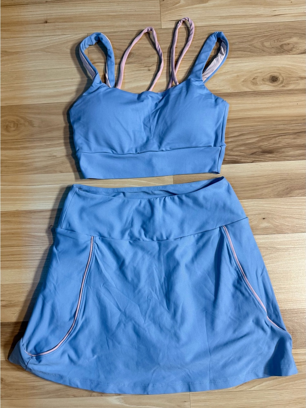 Light Blue Women’s Active Skirt Set with Pink Trim